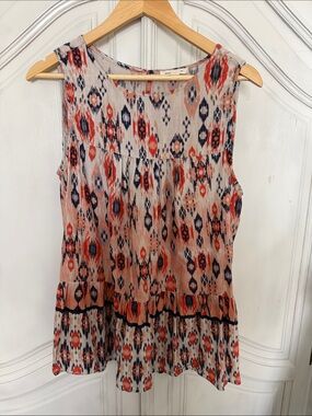 Boho Sleeveless Printed Babydoll‎ Tank Top – Flowy Ruffle Hem | Women’s Size L